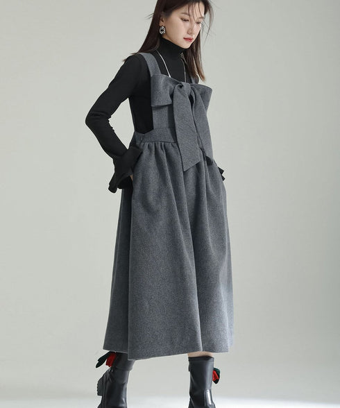 Bow Strap Wool Dress